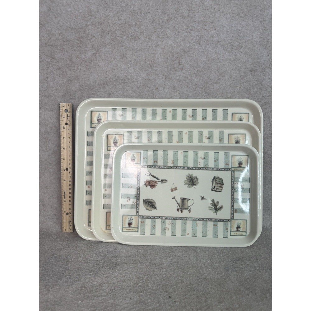 Eurita Reston Lloyd Set Of 3 Serving Trays Leaves, Plants, Birdhouse